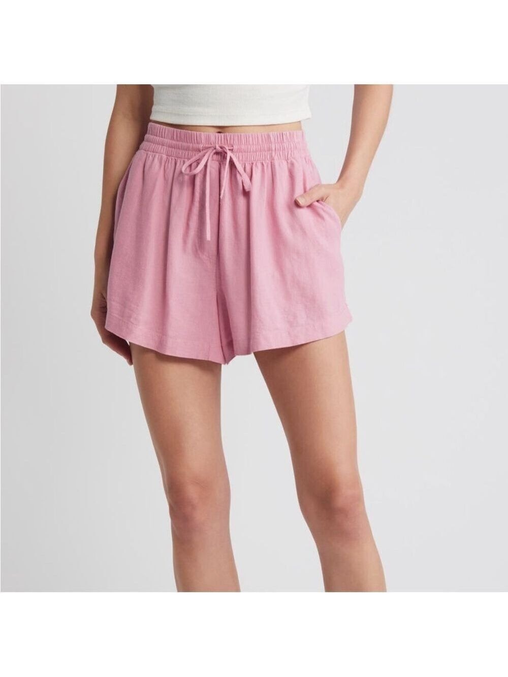 Treasure & Bond Pink Drawstring Linen High Waisted Shorts